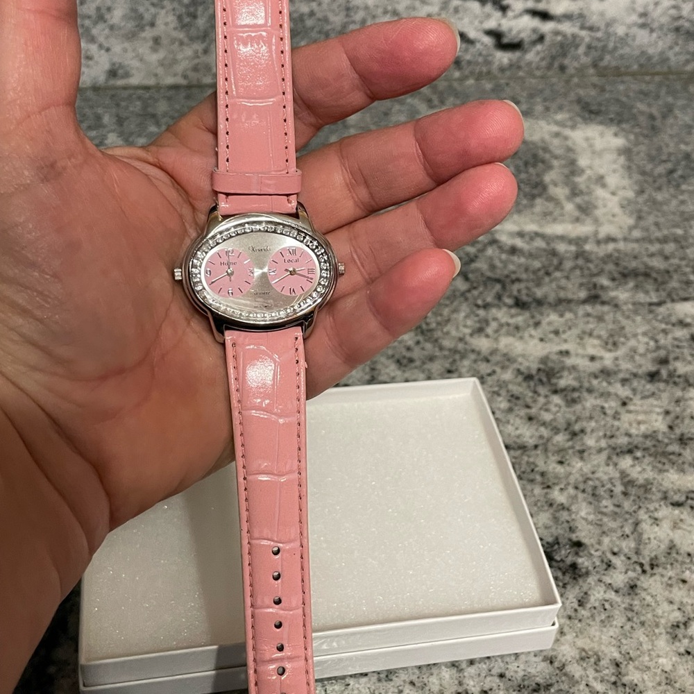 Xanadu Dual Time Pink Women's Watch with Crystal Accent. Great for travel. - Picture 3 of 5